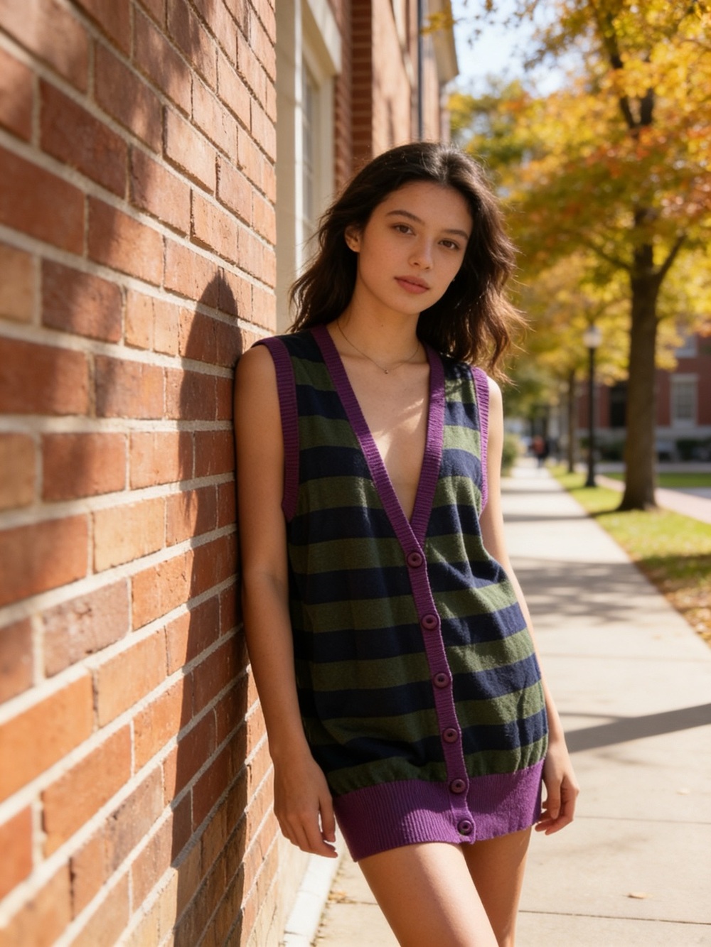 torrid Olive, Navy & Purple Striped Knit Vest Dress